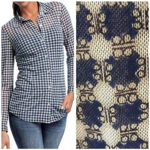 CAbi Semi-Sheer Checkered Blouse